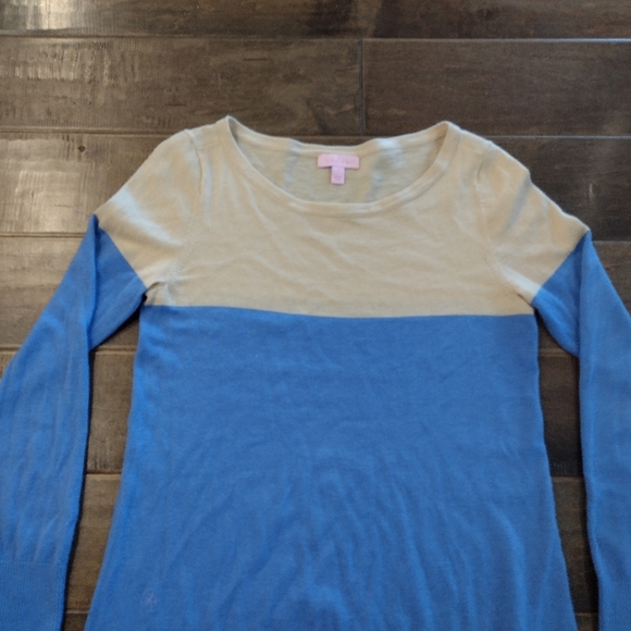 LILLY PULITZER Women's blue tan colorblock Pullover Sweater - S - Picture 7 of 12
